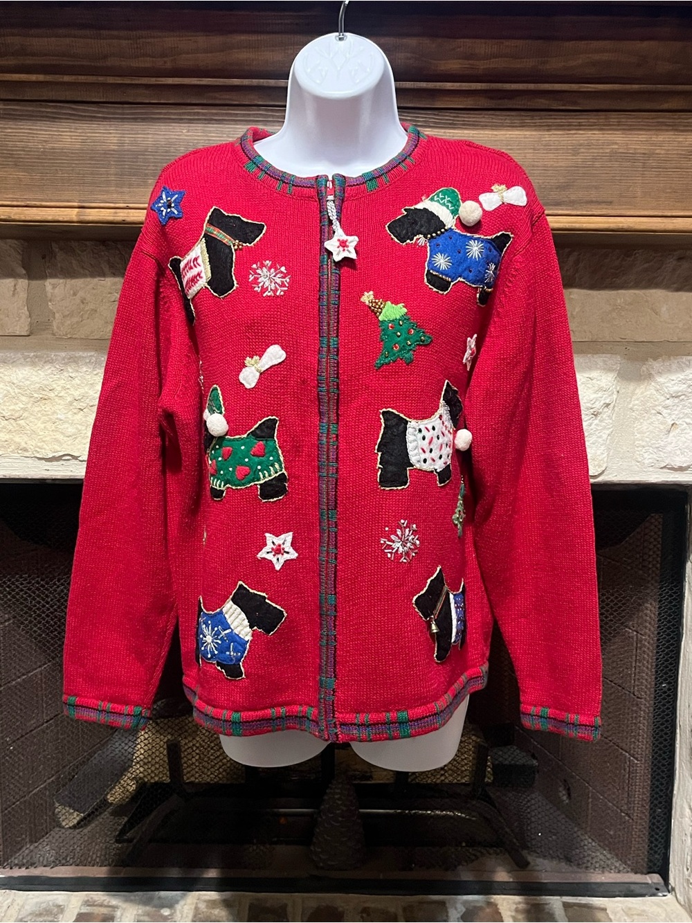 VTG Tiara International Scottie Dog Ugly Christmas Cardigan Sweater Novelty M